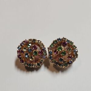 Vintage Gold Tone Multicolor Clip On Earrings